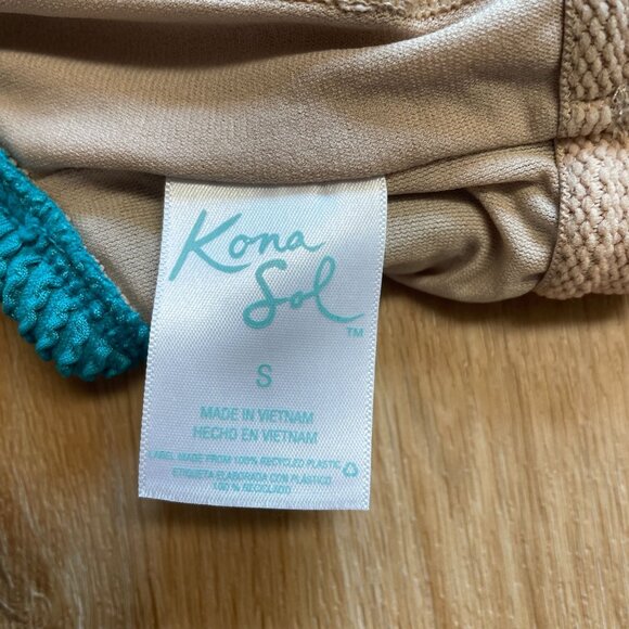 KONA SOL BIKINI TOP PUCKER TEXTURE SQUARE NECK TEAL BLUE SWIM SUIT WOMEN'S SMALL - Picture 4 of 7